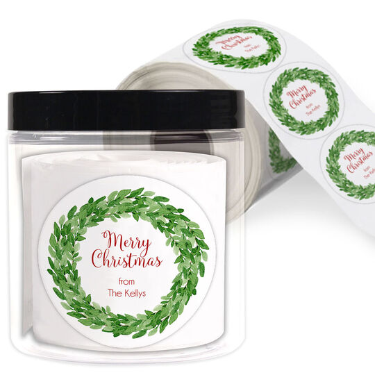 Holiday Wreath Gift Stickers in a Jar